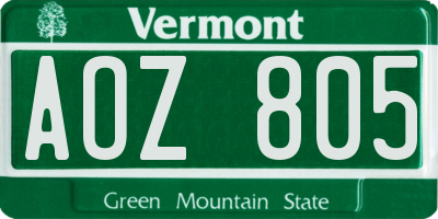 VT license plate AOZ805