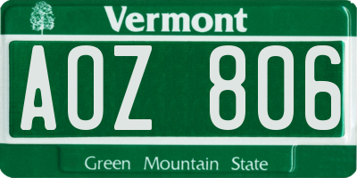 VT license plate AOZ806