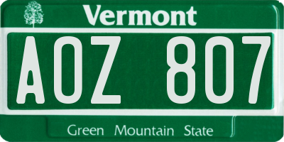 VT license plate AOZ807
