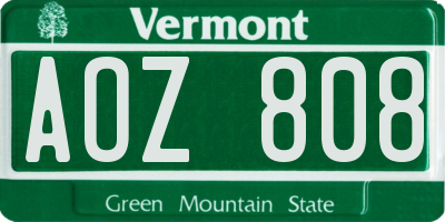VT license plate AOZ808