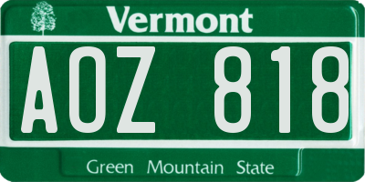 VT license plate AOZ818