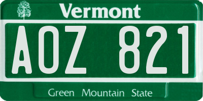 VT license plate AOZ821
