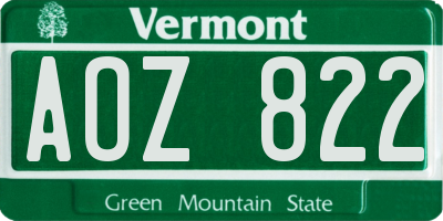VT license plate AOZ822