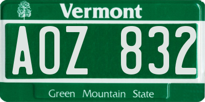 VT license plate AOZ832