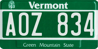 VT license plate AOZ834