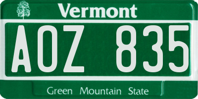 VT license plate AOZ835