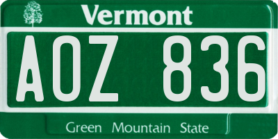 VT license plate AOZ836