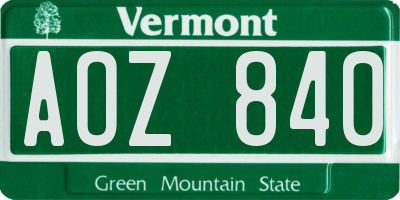 VT license plate AOZ840