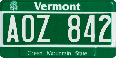 VT license plate AOZ842