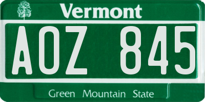 VT license plate AOZ845
