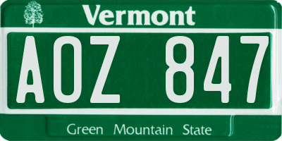 VT license plate AOZ847