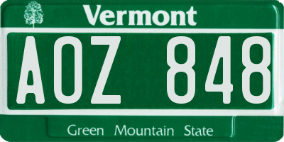 VT license plate AOZ848