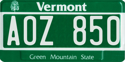 VT license plate AOZ850