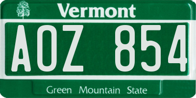 VT license plate AOZ854