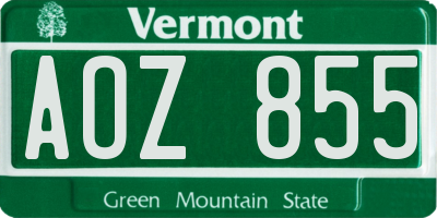 VT license plate AOZ855