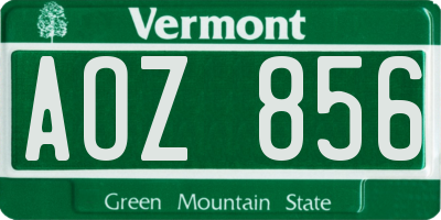 VT license plate AOZ856