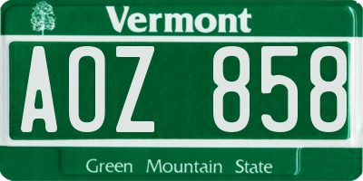 VT license plate AOZ858