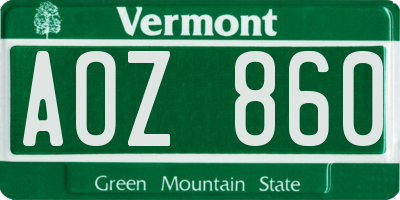VT license plate AOZ860