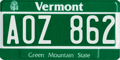 VT license plate AOZ862