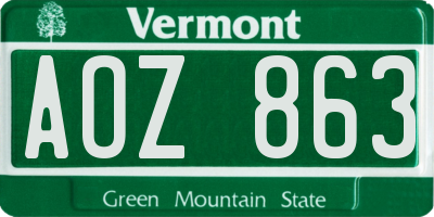 VT license plate AOZ863