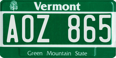 VT license plate AOZ865
