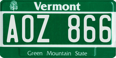 VT license plate AOZ866