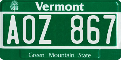 VT license plate AOZ867
