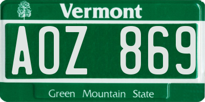 VT license plate AOZ869