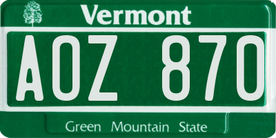 VT license plate AOZ870