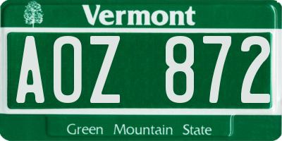 VT license plate AOZ872