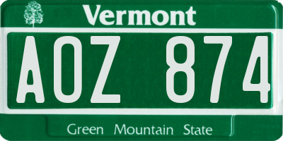VT license plate AOZ874