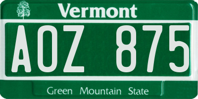 VT license plate AOZ875