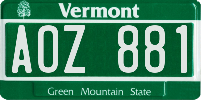 VT license plate AOZ881