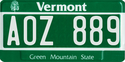 VT license plate AOZ889