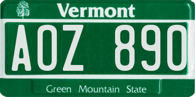 VT license plate AOZ890