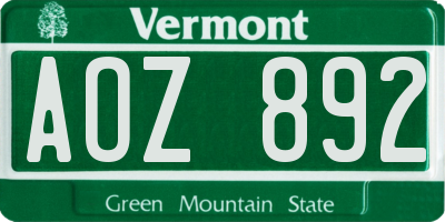 VT license plate AOZ892
