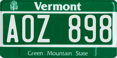 VT license plate AOZ898