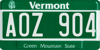 VT license plate AOZ904