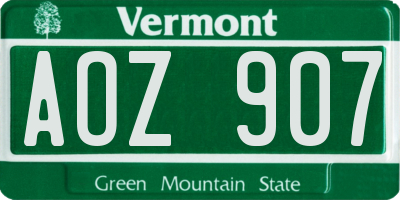 VT license plate AOZ907