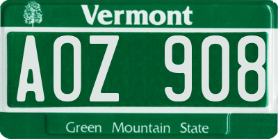 VT license plate AOZ908