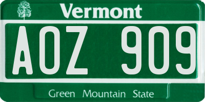 VT license plate AOZ909