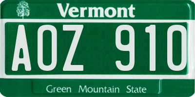 VT license plate AOZ910