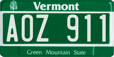 VT license plate AOZ911