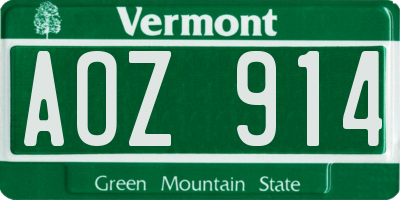 VT license plate AOZ914