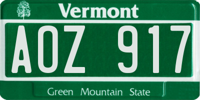 VT license plate AOZ917