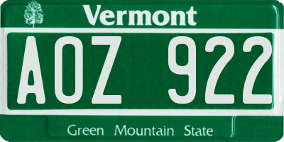 VT license plate AOZ922