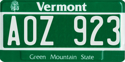 VT license plate AOZ923