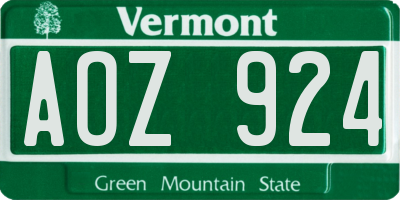 VT license plate AOZ924