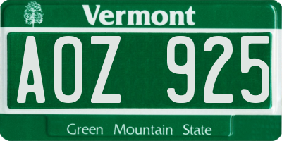 VT license plate AOZ925