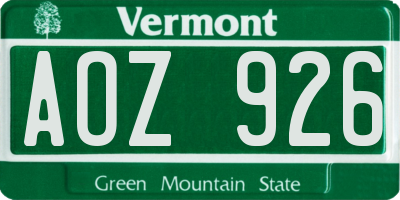 VT license plate AOZ926